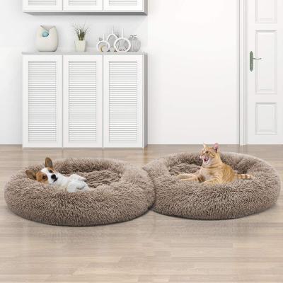 China Cat Cushion Bed Calming Bed Plush Donut Pet Breathable Round Soft Dog Bed Non-Slip Bottom Cradle for sale