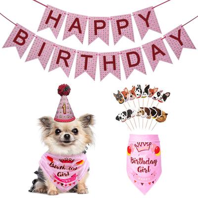 China Viable Dog Cat Birthday Costume Dress To Pull Flag Triangle Scarf Crown Hat Cake Insert Card Theme Party Decoration Supplies for sale