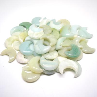 China China Amazonite 30mm Charms Natural Hand Carved Rose Quartz Crystal Crafts Agate Crystal Carving Moons For Home Decoration Gifts for sale