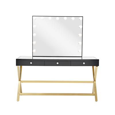 China Custom Modern Design Factory Price Hotel Bedroom Girls Vanity Dressing Table With Lights Around Mirror for sale