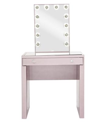 China (Other)Competitive Price Customized Luxury Pink Logo Bedroom Drawer Vanity Dressing Table Adjustable With Led Makeup Mirror for sale