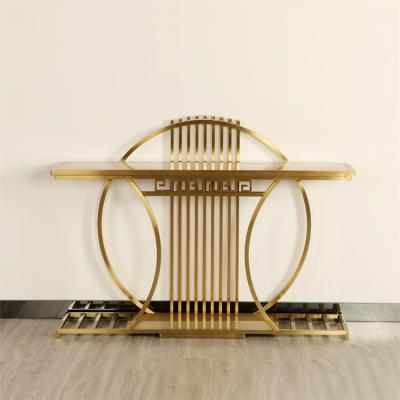 China Latest Design Luxury Modern Hotel Corridor Stainless Steel Gold Decorative Console Table for sale