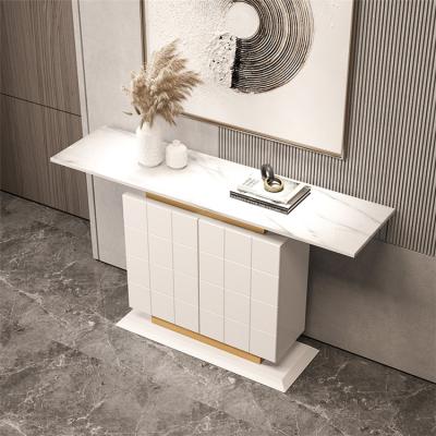 China Wholesale OEM Luxury Apartment Corridor Stainless Steel White Marble Console Table For Living Room for sale