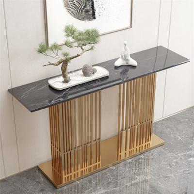 China OEM Hallway Stainless Steel Living Room Decorative Side Table Black Rectangular Golden Marble Console Table for sale