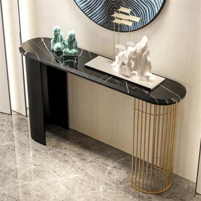 China European Modern Custom Design Living Room Hotel Stainless Steel Round Marble Decorative Golden Console Table For Corridor for sale