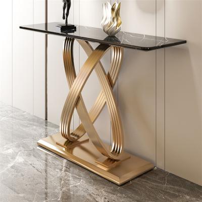 China Living Room OEM European Style Stainless Steel Corridor Durable Gold Marble Console Table for sale