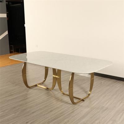 China Modern Design Italian Design OEM Cafe Restaurant Rectangle Marble Stainless Steel Luxury Dining Table For Kitchen for sale