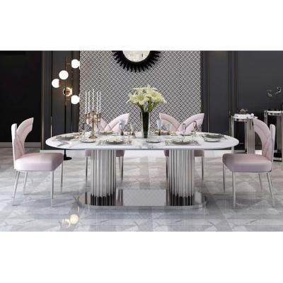 China OEM Manufacturer Large Size Adjustable Kitchen Round Stainless Steel Luxury Marble Round Dining Table (Other) For Sale for sale