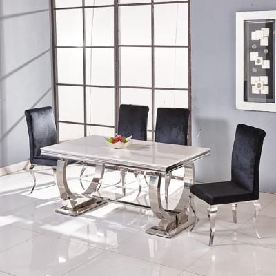 China Luxury Modern Marble Top Dining Table (Other) Adjustable Furniture Professional Custom White Silver Rectangle Dining Room for sale