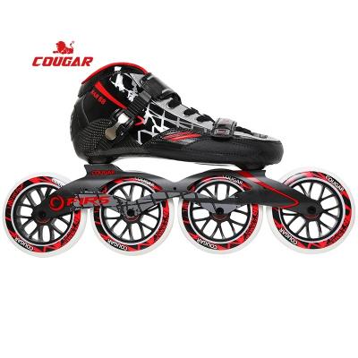 China High Quality PU Carbon Fiber Leather Speed ​​Skates Black Red 2 Layers Carbon Fiber Roller Integrated PU Rollers Speed ​​Skates With 5 Glass Layers for sale