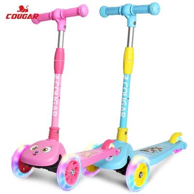 China MHBC-09 PU Kick Scooters Adjustable Height Foldable Lightning Led Light 3 Wheels Pedal Foot Mobility Scooter For Kids Boy Girl for sale