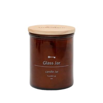 China Home Decor Plant Decorative Apothecary Around Empty 200ml 300ml 400ml 16 Ounce Matte Amber Glass Candle Jar With Wooden Lids And Boxes for sale