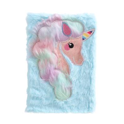 China Girls' School Unicorn Plush Notebook Lovely Fluffy Unicorn Design 4 Colors Customized for sale