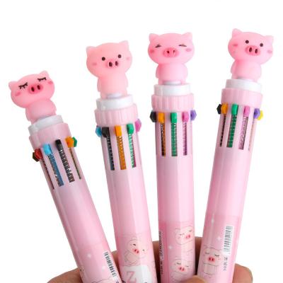 China Office School Red Ink 6 Color Ballpoint Pen Cartoon Design Creative Hand Account Pen for sale