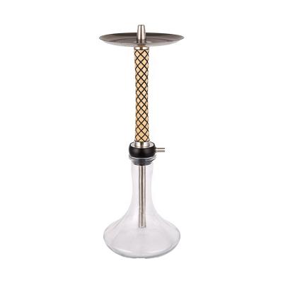 China Customized Fancy Healthy Smoking Fancy Wooden Hookah Stem 58cm Glass+Wood+Pom+Stainless Steel Transparent Hookah for sale