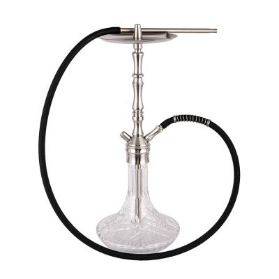 China Customized High-end Eco-friendly Silver Transparent Glass Hookah Fancy Healthy Smoking Hookah Stainless Steel Two-hole 58cm Shisha for sale