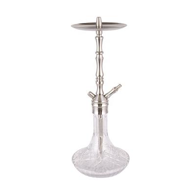 China High End Customized Clear Healthy Smoking Hookah Fancy Stainless Steel Flower Shaped Stainless Steel Two-hole 64cm Silver Glass Hookah Shisha for sale