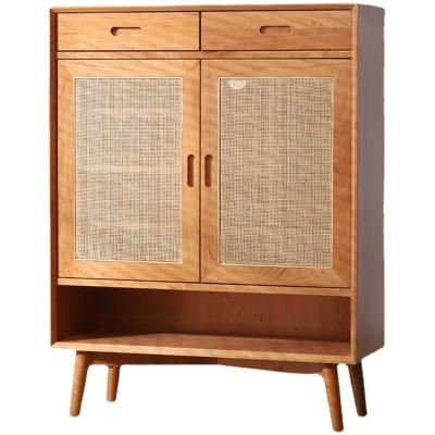 China Japanese Rattan Woven Storage Cabinet Cherry Wood Shoe Cabinet Modern Cherry Grain Fine Wood Rattan Living Room Cabinets for sale