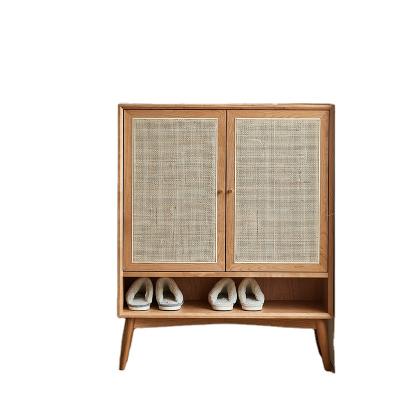 China Cherry Grain Wooden Fine Furniture Shoe Cabinet Modern Japanese Rattan Solid Wood Indonesian Storage Cabinet for sale