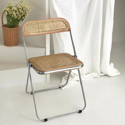 China Nordic Style Rattan Folding Chair Stainless Steel Italian Frame Design for sale