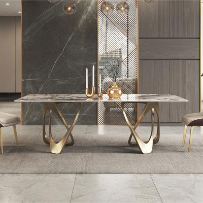 China Other Modern Italy Style Dining Room Furniture Set Stainless Steel Dining Table Gold Marble Designs for sale