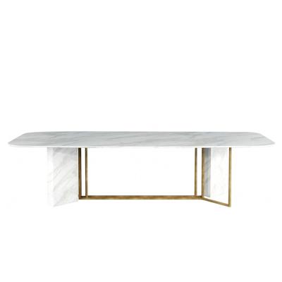 China Customizable Italian marble design luxury stainless and stone rectangle 8 seaters dining table for sale