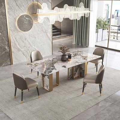 China Customizable Italy design stone and stainless steel modern metal dining furniture cc marble dining table set for sale