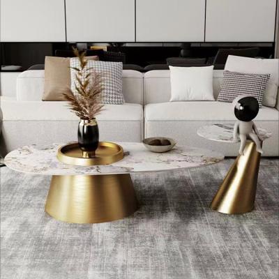 China Other Current Popular Fancy Shape Gold Stainless Steel Table Restaurant Center Elegant Home Decorative White Oval Dining Table for sale