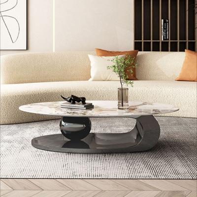 China Modern Elegant Antique Black Stainless Steel Metal Ball Oval White Marble Living Room Furniture Coffee Table for sale