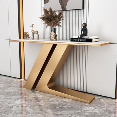 China Customizable New Design Modern Living Room Tables Chipboard Stone Marbles Gold Stainless Steel Console Table Top Luxury Design for sale