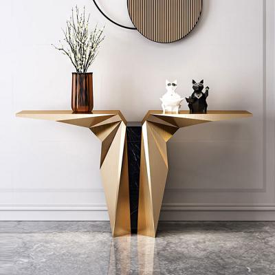 China Customizable Luxury Hall Table 3D Italy Design High Quality Brushed Rose Gold Stainless Steel Console Table for sale