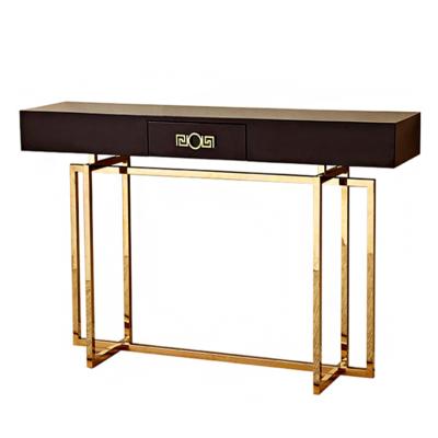 China Other Long Hallway Console Table Decorative Simple Wood Top Black Gold Metal Base Console Table For Living Room for sale