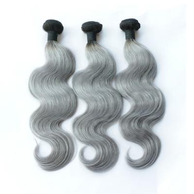 China Ombre 1B Gray Body Wave Straight Virgin Brazilian Hair Weaves Extension for sale