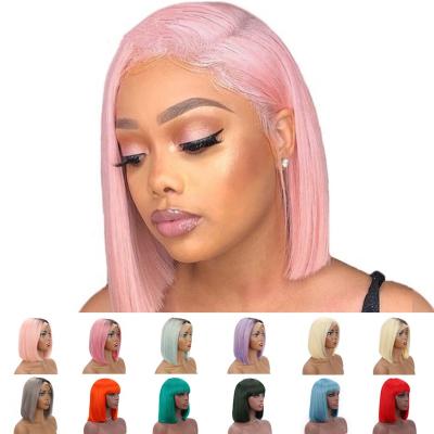 China 100%virgin hair tops wholesale Lace Front Wig Virgin Human Hair Bob Style Short Brazilian Hair Wigs for sale