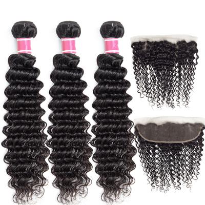 China Deep Wave 10A Deep Wave Hair 3 Bundles With Lace Closure Headband Brazilian Raw Mink Cuticle Aligned Human Hair Virgin Hair Vendors for sale