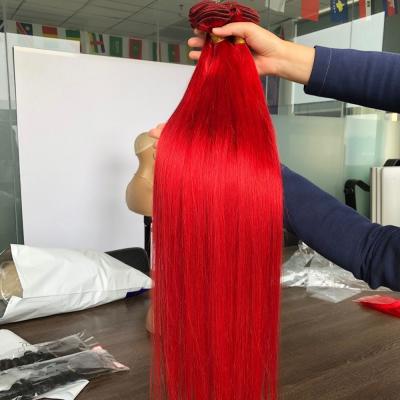 China Straught 2021 hot selling hair products wholesale red 10 - 30 inch three bundles colored virgin hair weft for sale