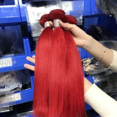 China Red Color 100% Silky Straight Red Wave Hair Bundles & Closure 3 Bundles Real Silky Straight Raw Virgin Brazilian Remy Hair Weft for sale