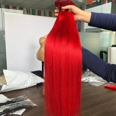 China Silky Straight Wave 100% Remy Cuticle Aligned Virgin Hair Weft / Weaves Silky Straight Red Bundles With Closure for sale