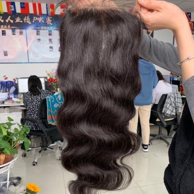 China 7x7 Straight Straight And Medium Brown Natural Color Human Hair Body Wave Soft Swiss Lace Closures for sale