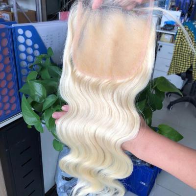 China Wholesale Remy Human Hair Straight Body Wave 5x5 613 Virgin Lace 5x5 613 Lace Blonde Sheer Swiss Closure for sale