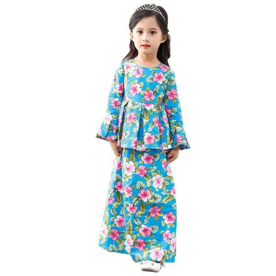 China Baju Kurung SIPO- Muslim Children Girls One Piece Malaysia Baju Kurung Kids Girls Skirt Floral Long Sleeve Dress Abaya Dress Abaya Dress for sale