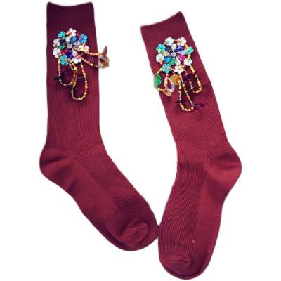 China Breathable Rhinestone Fashion Socks Fashion Beads Sequins Girls Loose Socks Ladies Crew Socks for sale