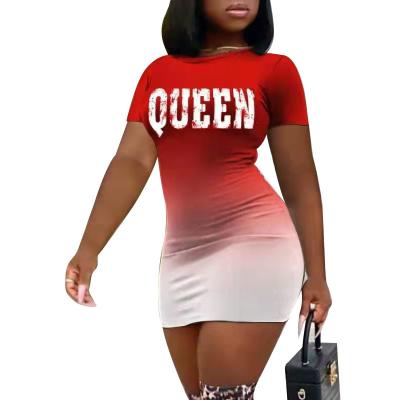 China 2021 New Arrival Anti-static Queen Letter Printed Ladies Casual Dress Shorts Sheath Mini Bodycon Dress With Lady for sale