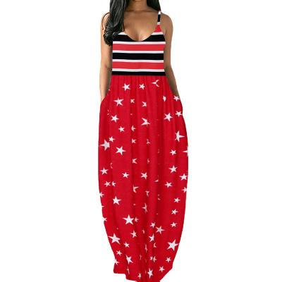 China Hot Sale Anti-Static V-Neckline Printed Star Summer Maxi Dresses Women Knitting Pockets for sale