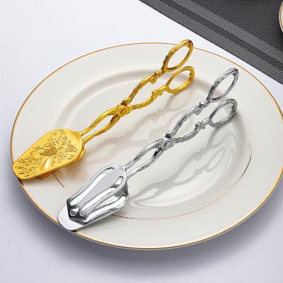 China Viable factory wholesale kitchen baking long handle food tongs metal ice tongs household stainless steel thickened bread tongs for sale