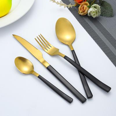 China Viable Sense Flatware Design Gold Knife Fork Black Spoon 4 Piece Set Gift Wedding Restaurant Stainless Steel Cutlery Set for sale