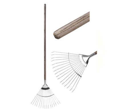 China ASH Wood Handle Stainless Steel 16 Long Garden Rake Wastes Stainless Steel Garden Lawn Rake for sale