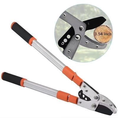 China Large Professional Telescopic Ratchet Shearing Shears Aluminum Pruner Lopper Bypass Handle Shear Long Length Ratchet Shears Garden for sale