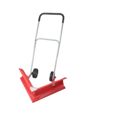 China Right Angle Snow Shovel Head With Two Wheels Rolling Wheeled Snow Pusher for sale