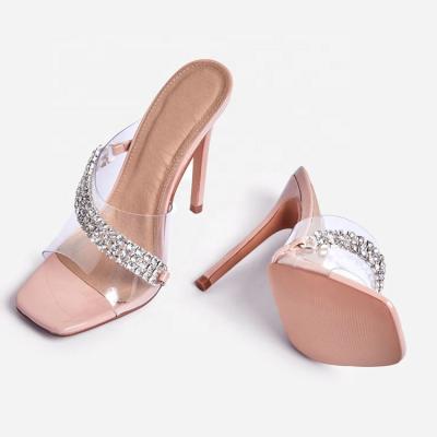 China 2021 Transparent Clear Perspex Clear Mules Women Sandals PVC Crystal Open Toed High Heels Anti-odor for sale